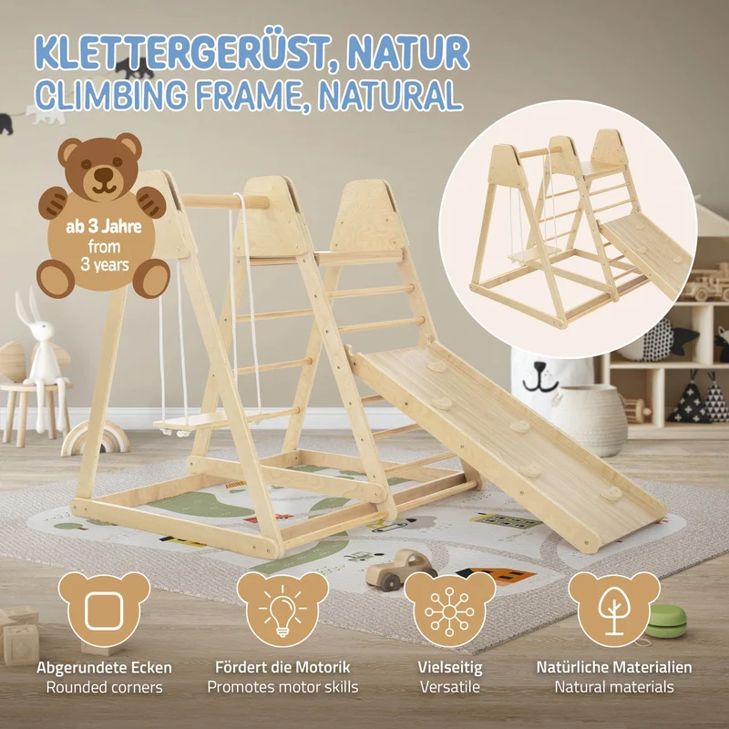 3in1 Klettergerüst Set Indoor mit 2x Kletterleiter aus Holz Joyz