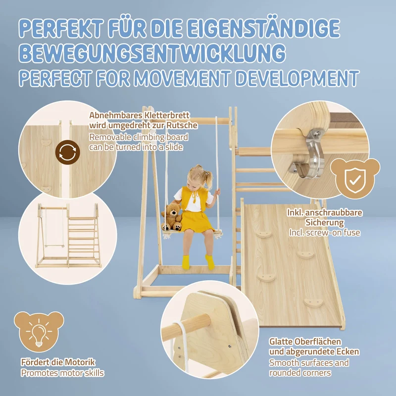 3in1 Klettergerüst Set Indoor mit 2x Kletterleiter aus Holz Joyz