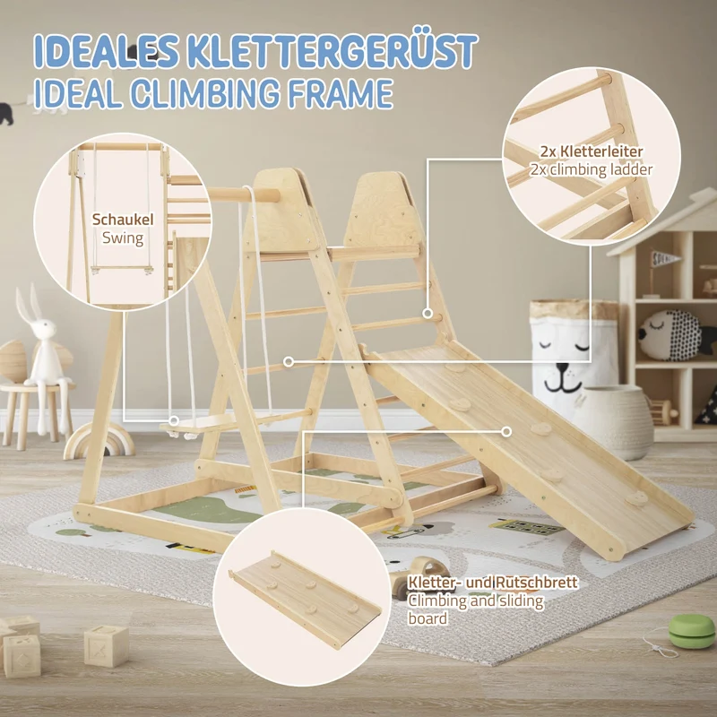 3in1 Klettergerüst Set Indoor mit 2x Kletterleiter aus Holz Joyz