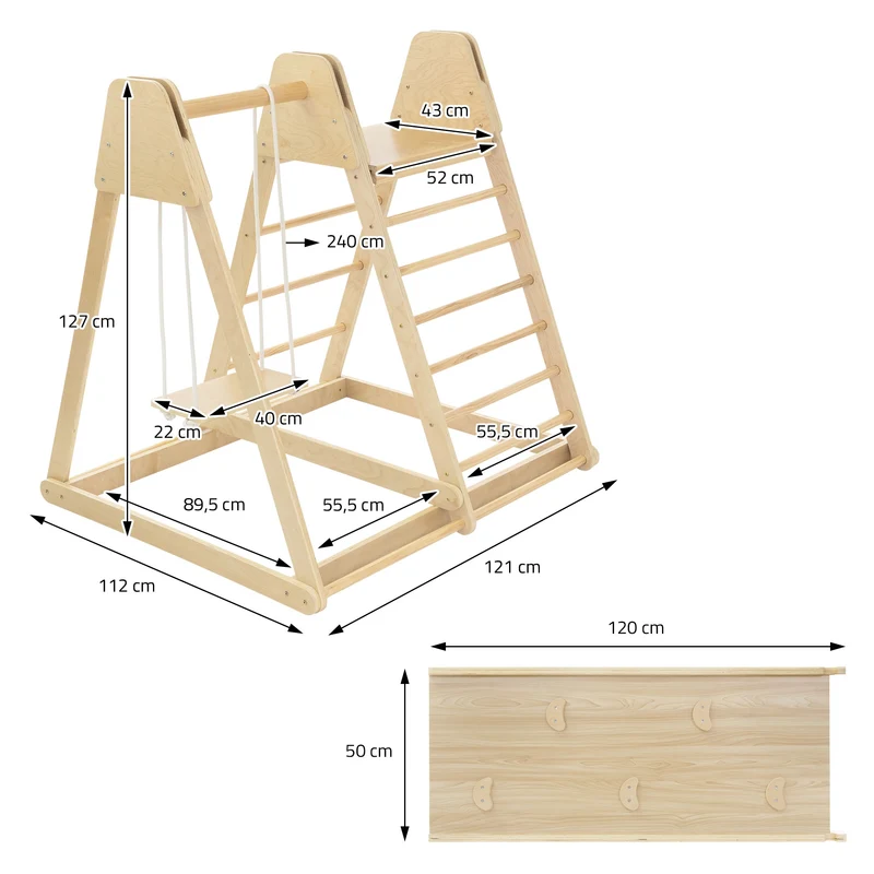 3in1 Klettergerüst Set Indoor mit 2x Kletterleiter aus Holz Joyz