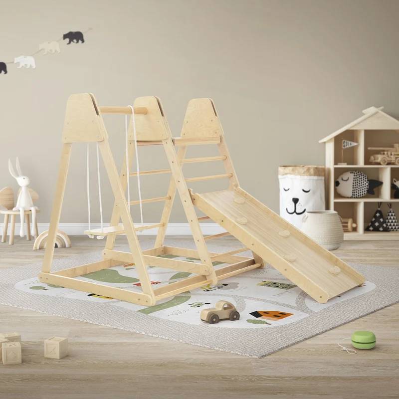 3in1 Klettergerüst Set Indoor mit 2x Kletterleiter aus Holz Joyz