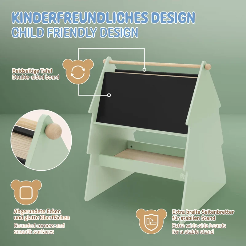 Kreidetafel für Kinder im Tannen Design beidseitige Tafel mit Stauraum und Papierrolle Joyz