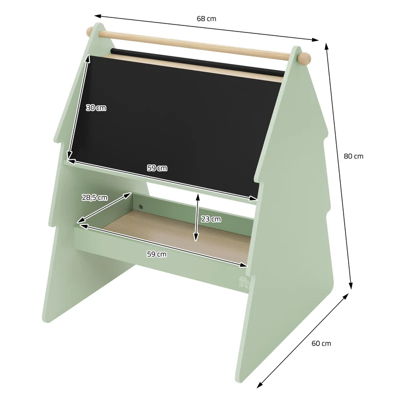 Kreidetafel für Kinder im Tannen Design beidseitige Tafel mit Stauraum und Papierrolle Joyz