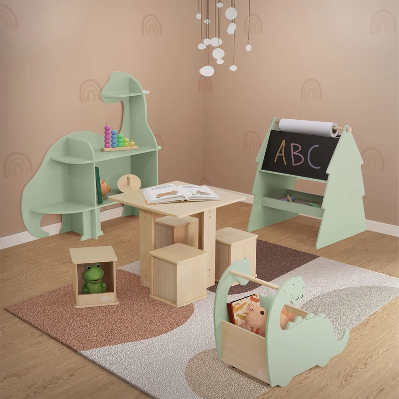 Kreidetafel für Kinder im Tannen Design beidseitige Tafel mit Stauraum und Papierrolle Joyz