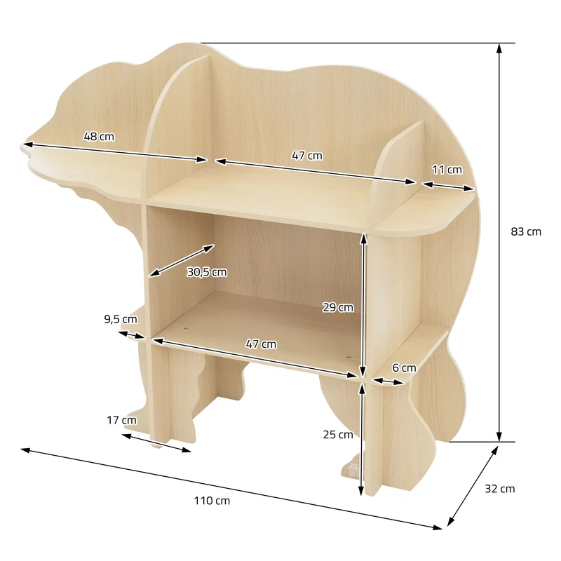 Kinder Bücherregal Bär-Design Natur mit offenen Regalen Joyz