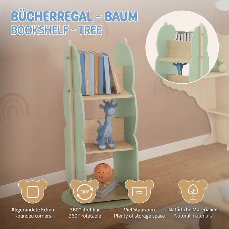 Kinder Bücherregal Baum-Form Grün/Natur mit 5 Regale Joyz
