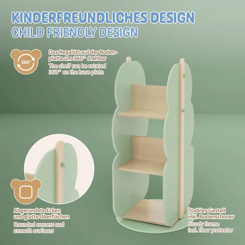 Kinder Bücherregal Baum-Form Grün/Natur mit 5 Regale Joyz