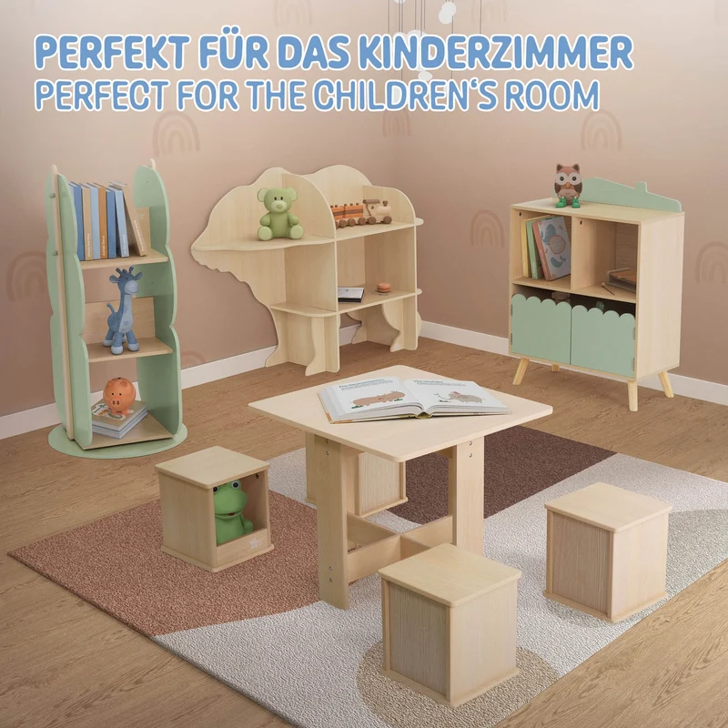 Kinder Bücherregal Baum-Form Grün/Natur mit 5 Regale Joyz