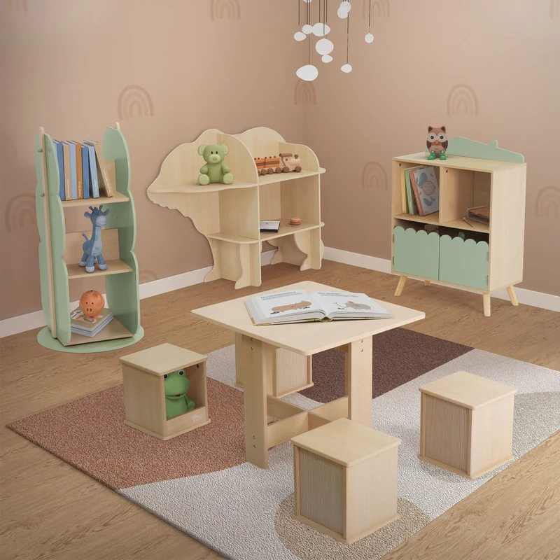 Kinder Bücherregal Baum-Form Grün/Natur mit 5 Regale Joyz
