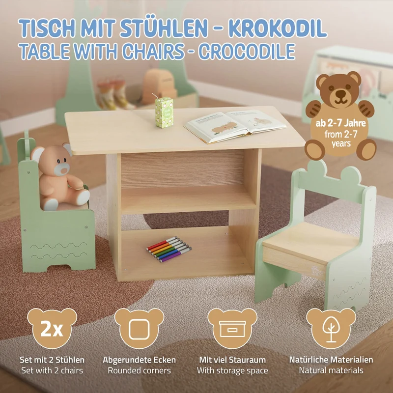 Kindersitzgruppe 3-teilig mit Tisch und 2 Stühlen aus Holz Joyz
