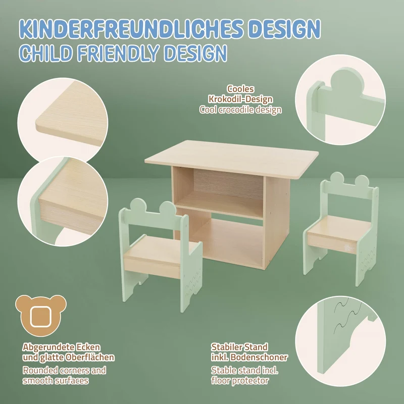 Kindersitzgruppe 3-teilig mit Tisch und 2 Stühlen aus Holz Joyz