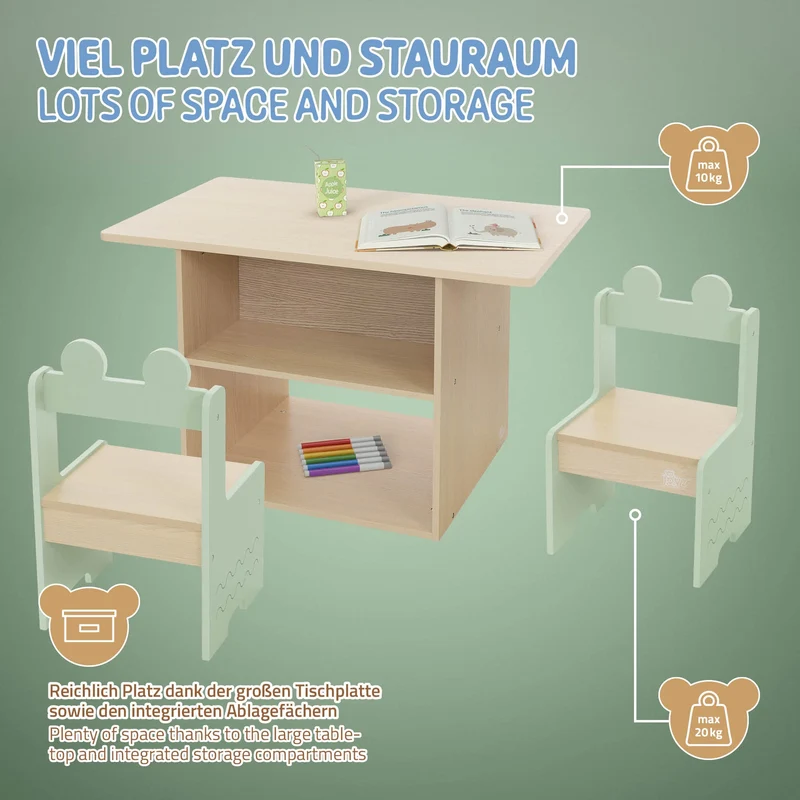 Kindersitzgruppe 3-teilig mit Tisch und 2 Stühlen aus Holz Joyz