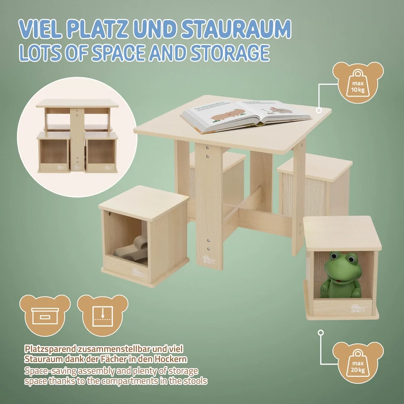 Kindersitzgruppe 5-teilig mit Tisch und 4 Stühlen aus Holz Joyz