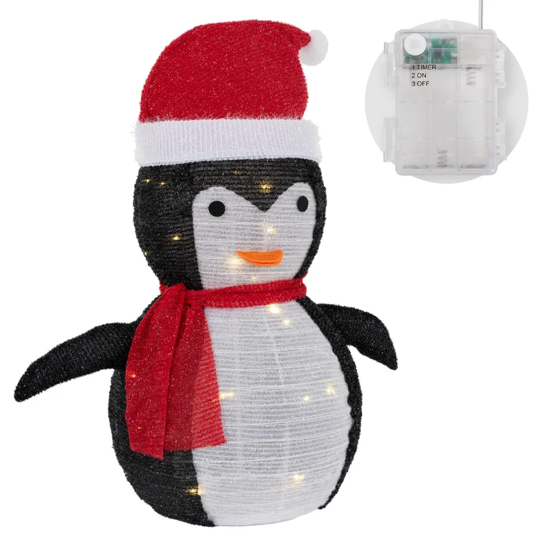 LED Weihnachtspinguin 68cm hoch mit Mütze und Schal Gartenfigur Weihnachtsdeko mit 30 warmweißen LEDs