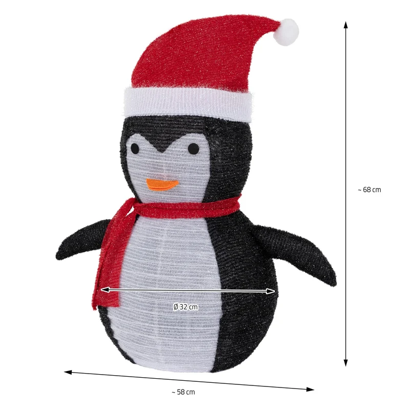 LED Weihnachtspinguin 68cm hoch mit Mütze und Schal Gartenfigur Weihnachtsdeko mit 30 warmweißen LEDs