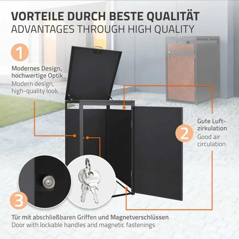 Mülltonnenbox 1er bis 240L 68x80x120 cm aus Stahl in Rostoptik ML-Design