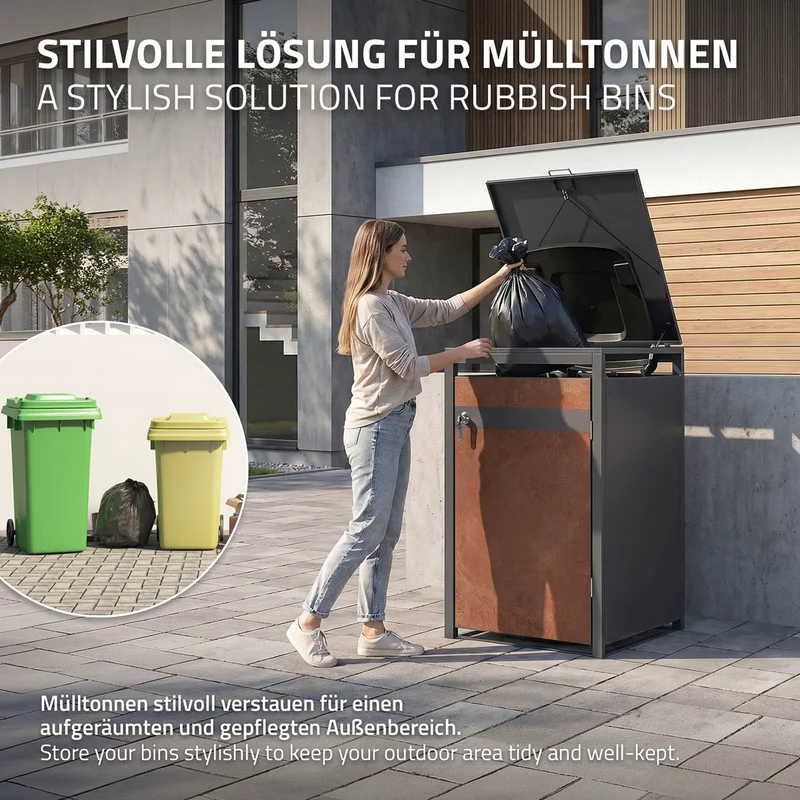 Mülltonnenbox 1er bis 240L 68x80x120 cm aus Stahl in Rostoptik ML-Design