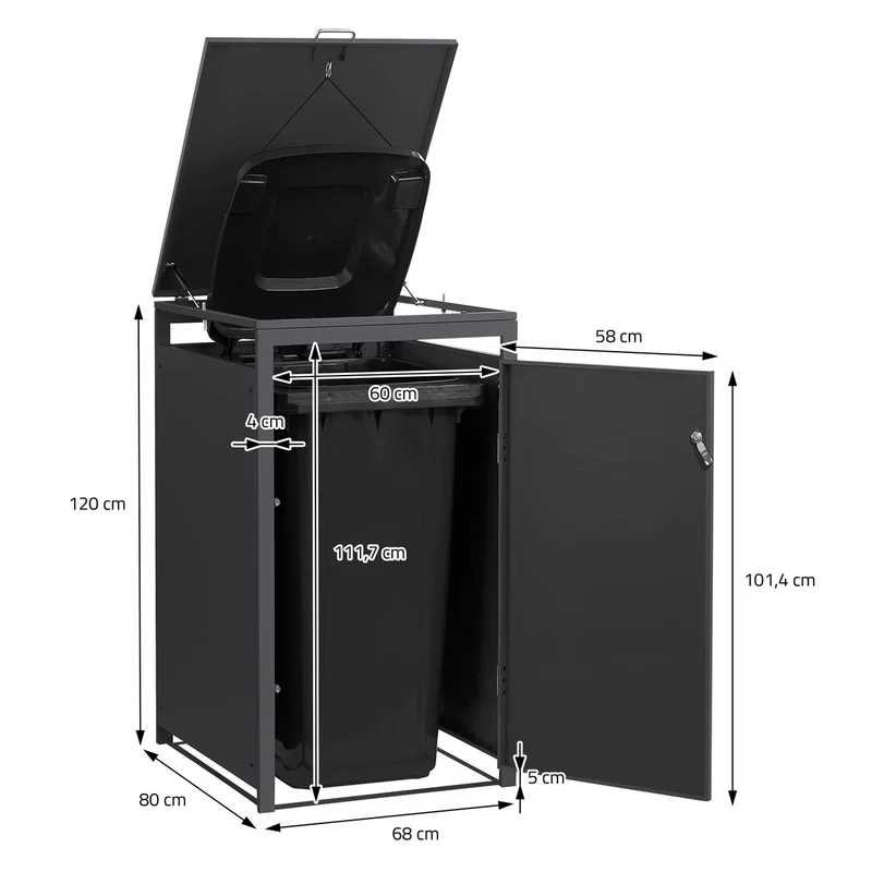 Mülltonnenbox 1er bis 240L 68x80x120 cm aus Stahl in Rostoptik ML-Design
