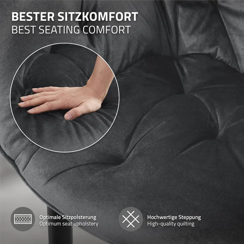 Esszimmerstuhl 4er Set mit Rücken- und Armlehnen Anthrazit Küchenstuhl mit Microfaser-Samtbezug ML-Design