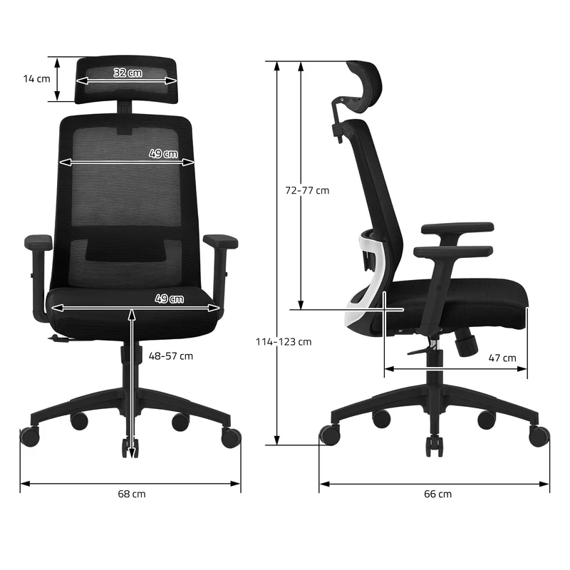 Ergonomischer Bürostuhl Schwarz Netzgewebe mit verstellbaren Armlehnen und Kopfstütze ML-Design