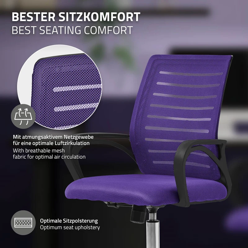 Ergonomischer Bürostuhl mit Armlehnen Netzgewebe Lila mit Rollen ML-Design