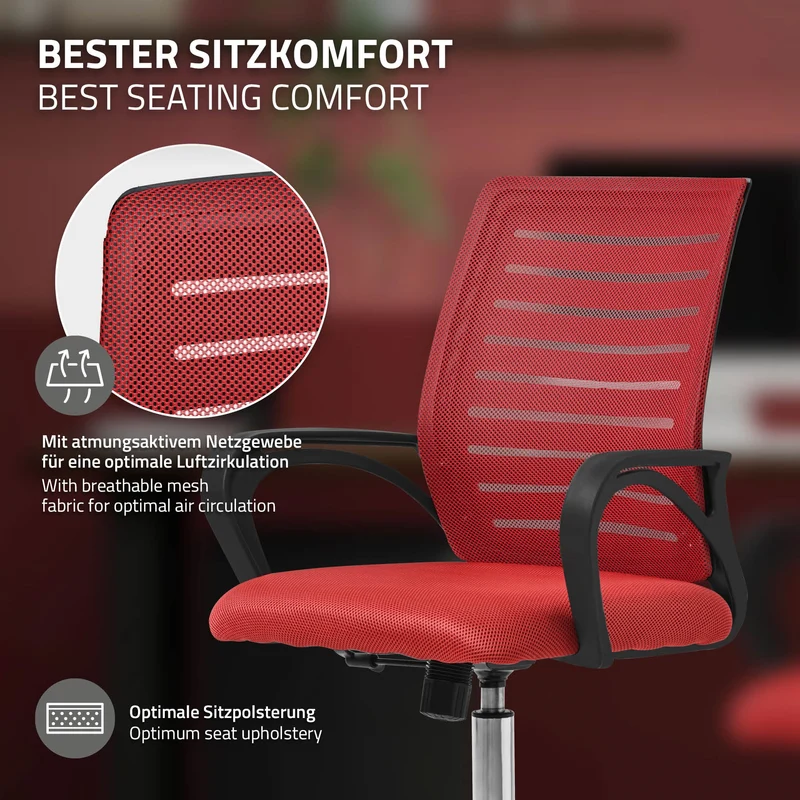 Ergonomischer Bürostuhl mit Armlehnen Netzgewebe Rot mit Rollen ML-Design