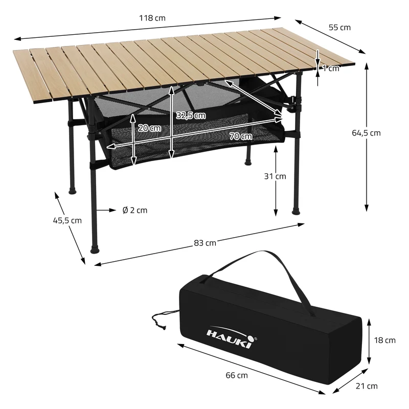 Campingtisch klappbar 118x55x64,5 cm Beige aus Aluminium Hauki