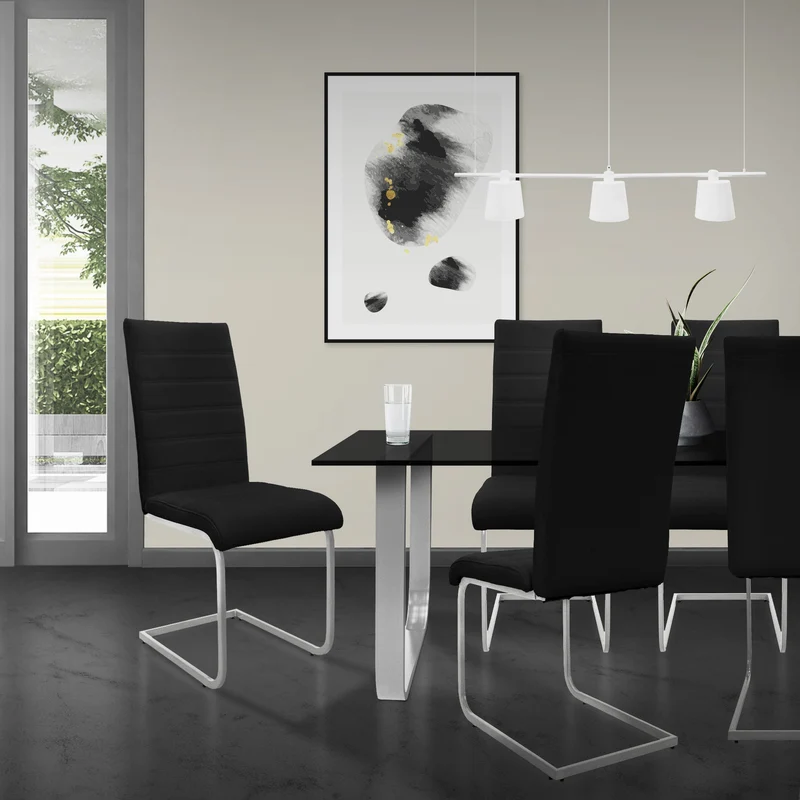 Esszimmerstuhl Freischwinger 2er Set mit Rückenlehne Schwarz Kunsterlederbezug ML-Design