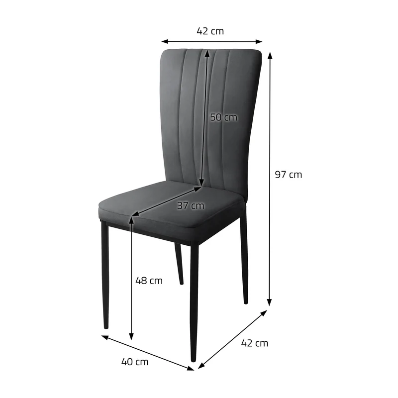 Esszimmerstuhl 4er Set Grau mit Samtbezug und Metallbeinen Küchenstuhl ML-Design