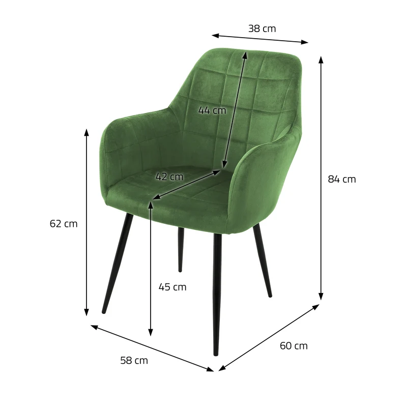 Esszimmerstuhl 6er Set Quadrat Steppung mit Rücken- und Armlehnen Salbei Küchenstuhl mit Microfaser-Samtbezug ML-Design