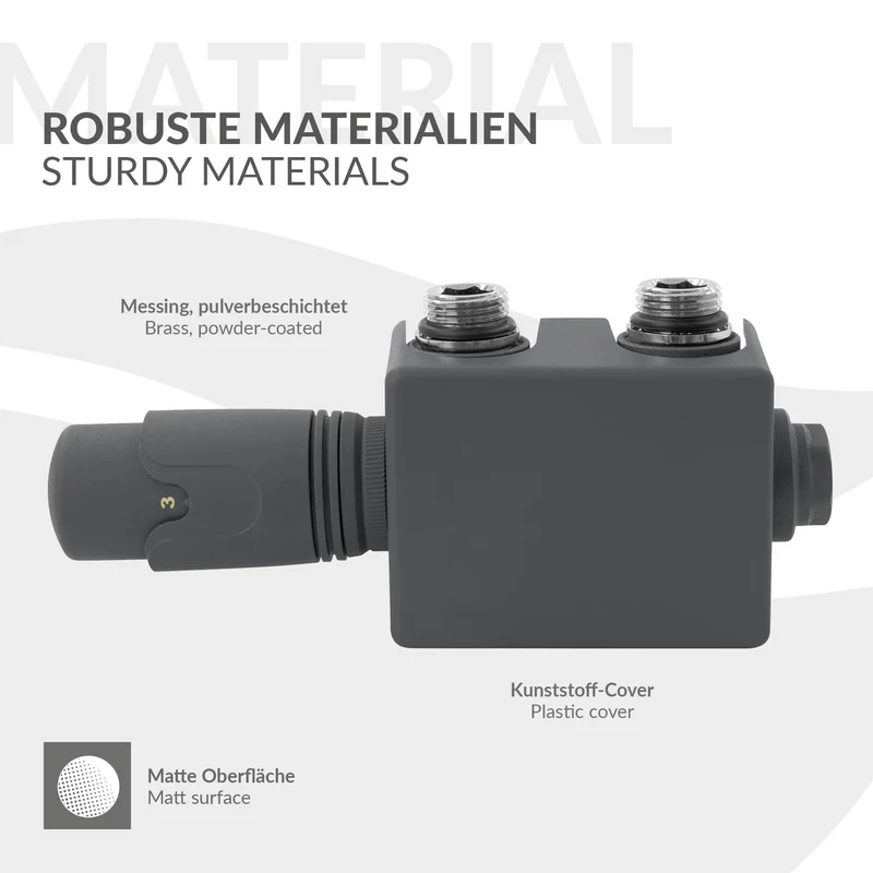 Ventil Armaturen Set Multiblock Anthrazit Universal inkl. Thermostatkopf LuxeBath