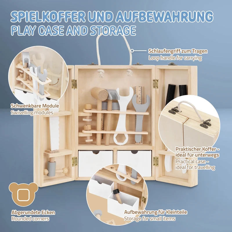 Werkzeugkasten für Kinder ab 1 Jahr 21x30x8 cm Natur aus Holz Joyz
