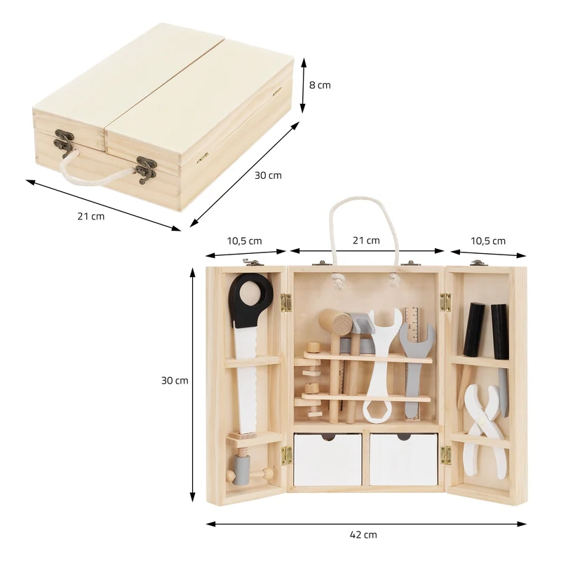 Werkzeugkasten für Kinder ab 1 Jahr 21x30x8 cm Natur aus Holz Joyz