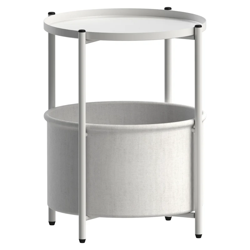 ML-Design | Beistelltisch rund mit Stoffkorb & Abnehmbarer Tablett 45,5x52,5 cm aus Metall, Sofatisch mit Stauraum