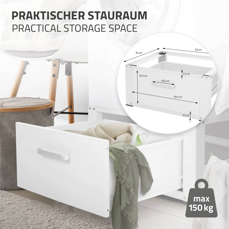 Waschmaschinen Untergestell Unterschrank 63x54x31 cm mit Schublade in Weiß ML-Design