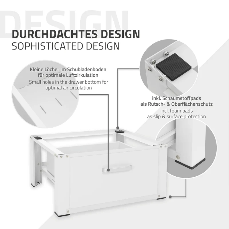 Waschmaschinen Untergestell Unterschrank 63x54x31 cm mit Schublade in Weiß ML-Design