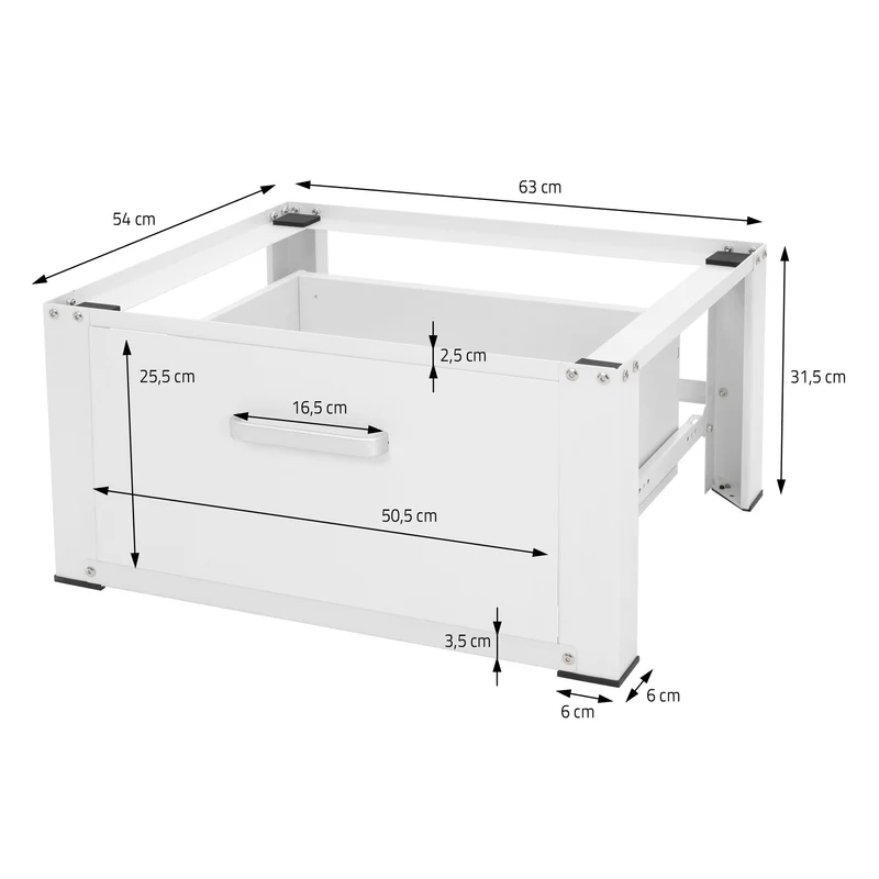 Waschmaschinen Untergestell Unterschrank 63x54x31 cm mit Schublade in Weiß ML-Design