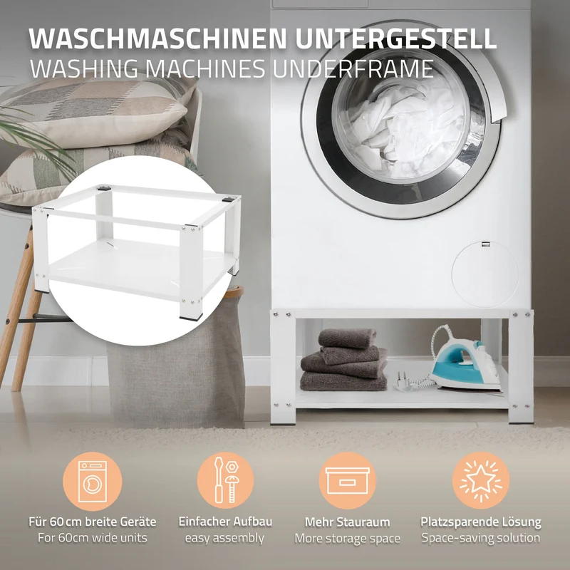 Waschmaschinen Untergestell Unterschrank 63x54x32 cm mit Ablage in Weiß ML-Design