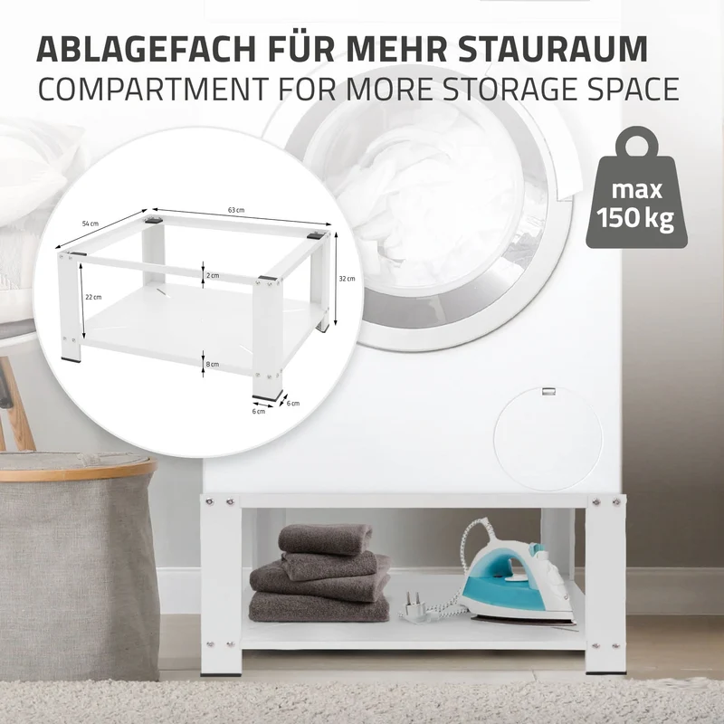 Waschmaschinen Untergestell Unterschrank 63x54x32 cm mit Ablage in Weiß ML-Design