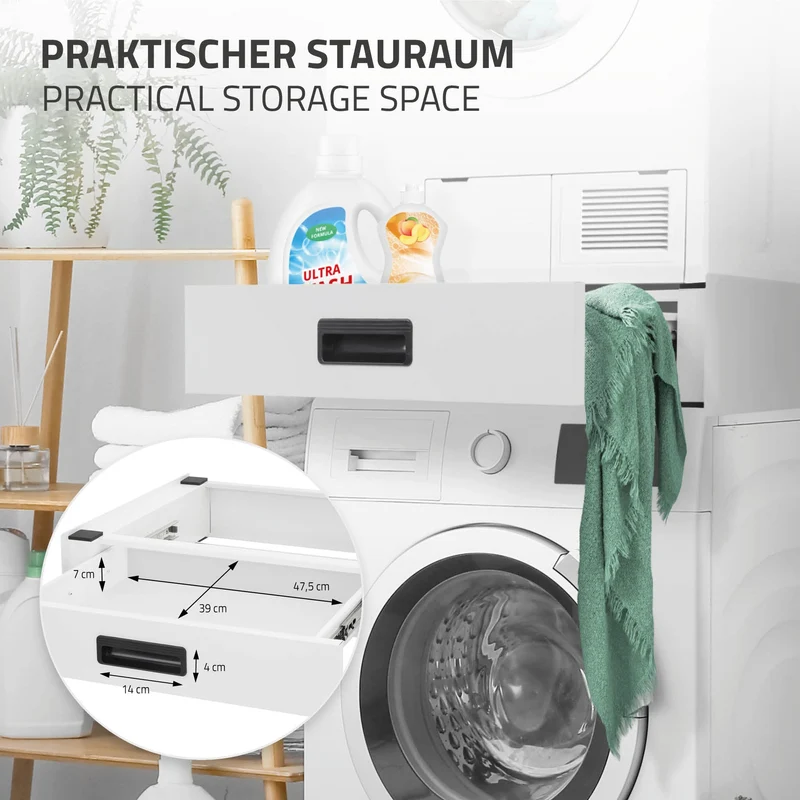 Zwischenbaurahmen für Waschmaschine Verbindungsrahmen mit Schublade 60,5x54 cm in Weiß ML-Design