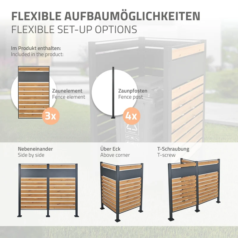 Mülltonnenzaun 91x91x150 cm Anthrazit/Holzoptik aus Stahl ML-Design