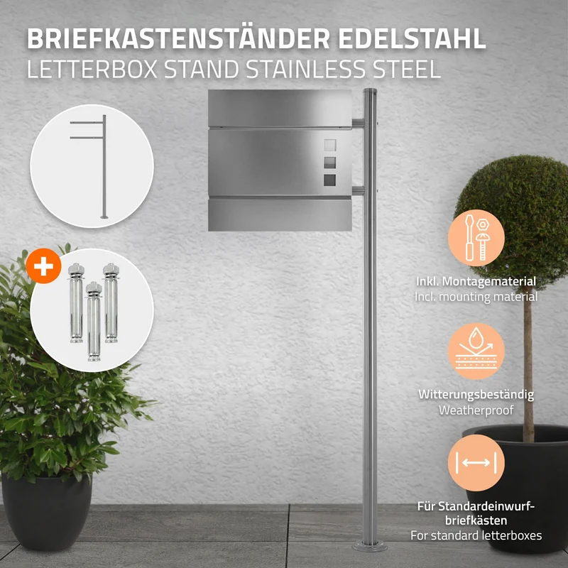 Briefkastenständer 120x40 cm Silber aus Edelstahl ML-Design