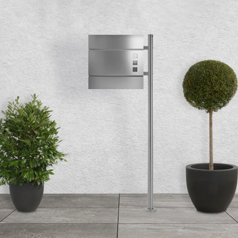 Briefkastenständer 120x40 cm Silber aus Edelstahl ML-Design