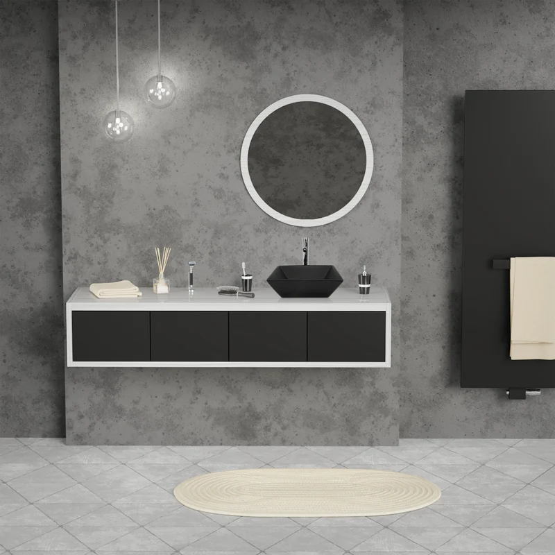Waschbecken Quadratisch ohne Überlauf 41x41x12 cm Schwarz aus Keramik LuxeBath