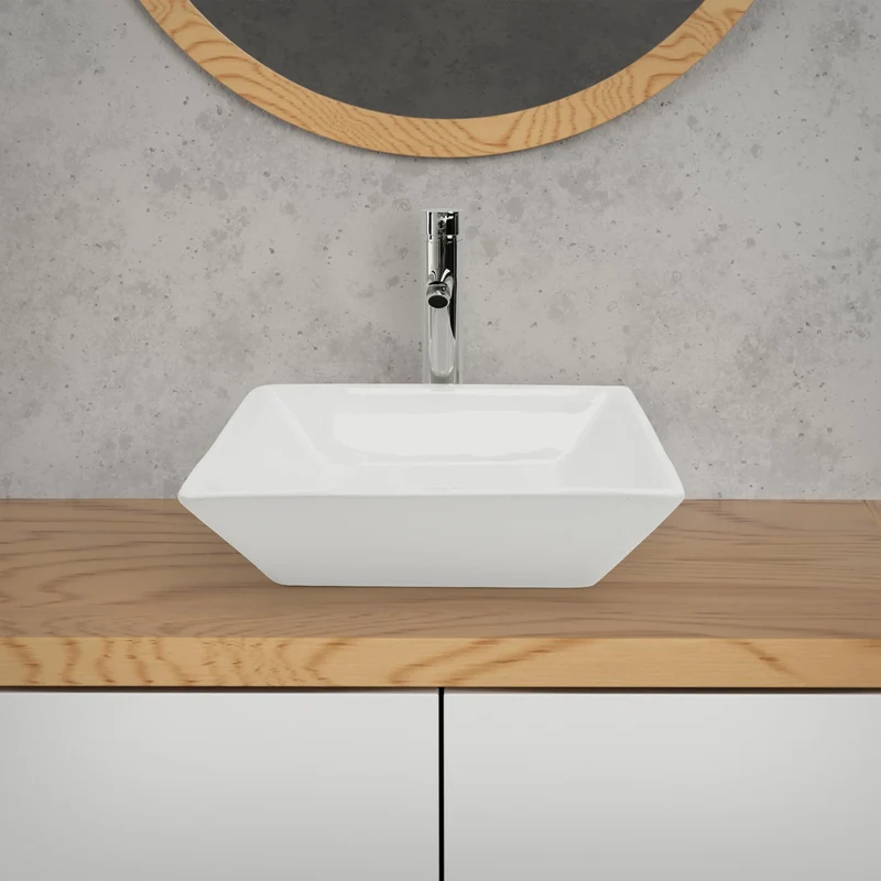 Waschbecken Quadratisch ohne Überlauf 41x41x12 cm Weiß aus Keramik LuxeBath