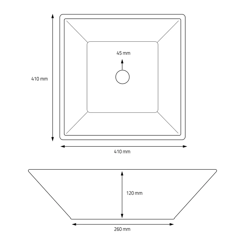 Waschbecken Quadratisch ohne Überlauf 41x41x12 cm Weiß aus Keramik LuxeBath