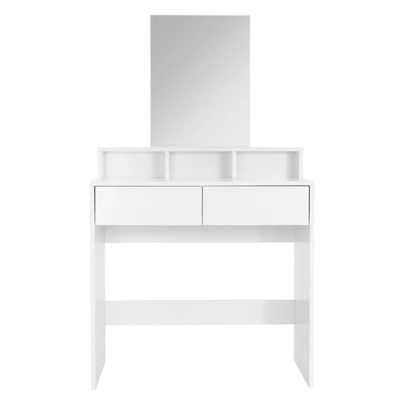 Schminktisch Frisiertisch 80x40x140 cm in Weiß mit Spiegel, 2 Schubladen und 3 Ablagen ML-Design