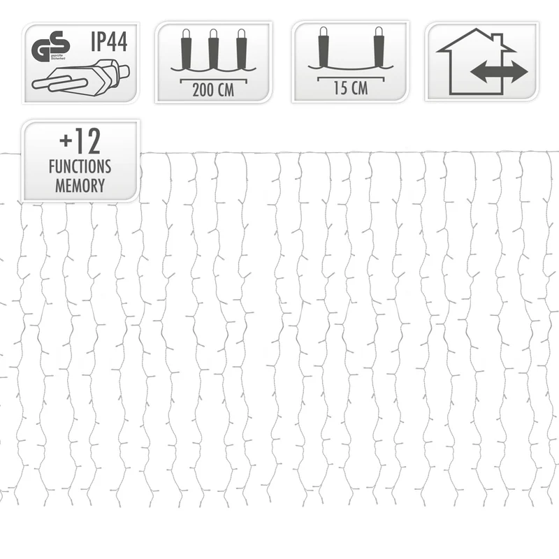 LED Lichtervorhang 2m Kaltweiß mit 240 LED aus PVC
