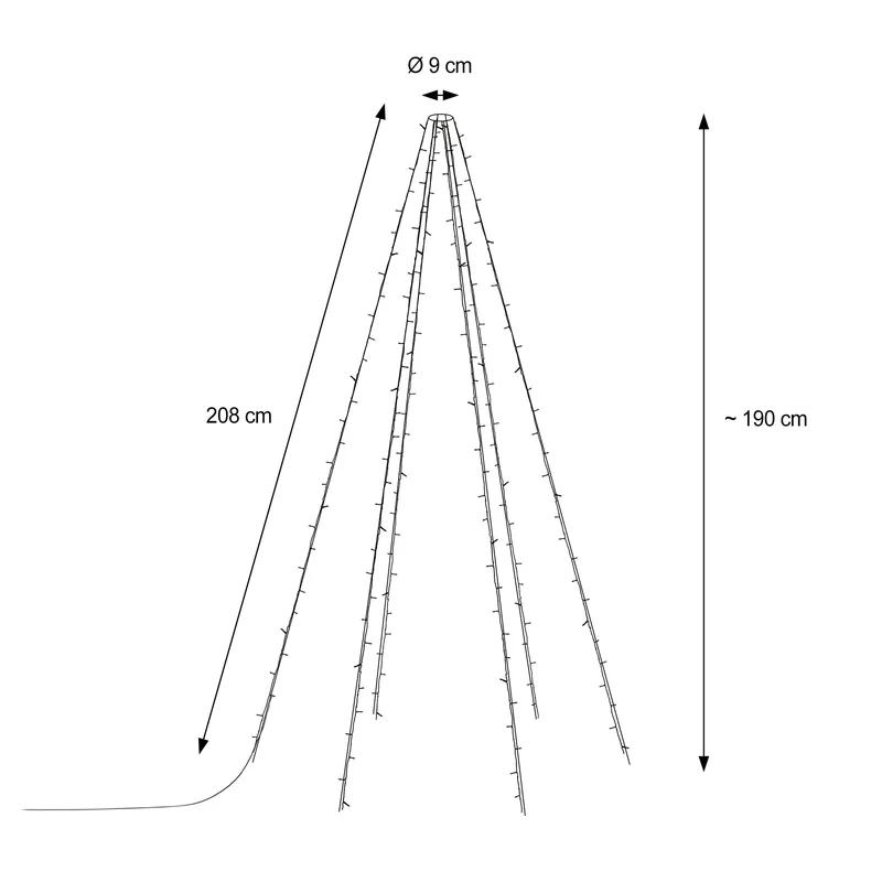 LED Lichterkette Fahnenmastbeleuchtung 208 cm Warmweiß mit 192 LED