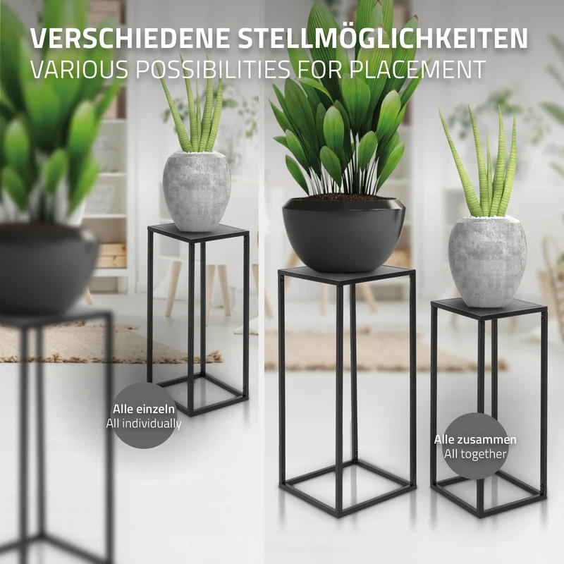 2er Set Blumenständer Schwarz aus pulverbeschichtet Metall ML-Design